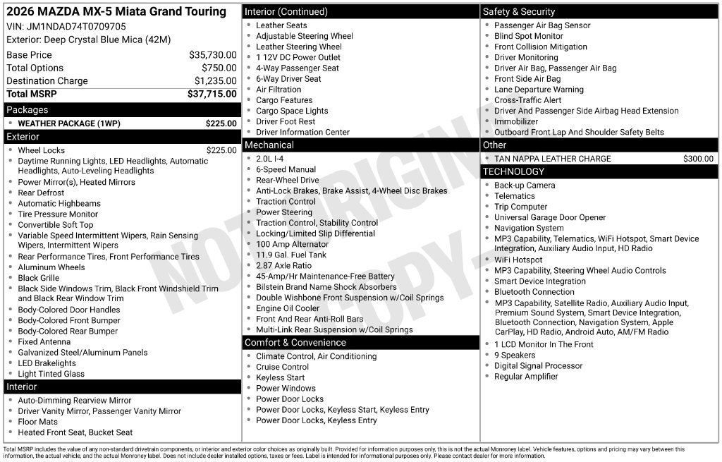 New 2026 MAZDA MX-5 Miata Grand Touring RWD image 3
