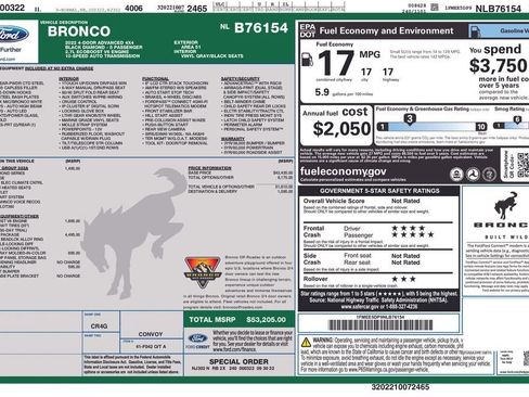 Certified 2022 Ford Bronco Black Diamond w/ Sasquatch Package image 1