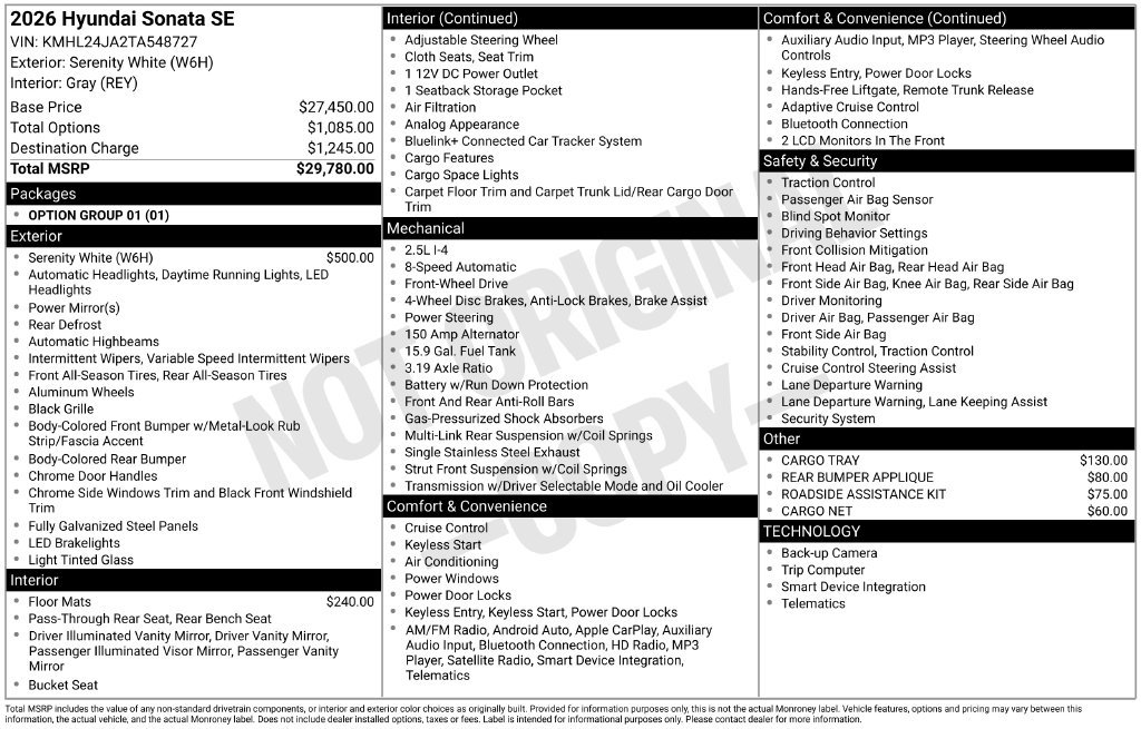 Certified 2026 Hyundai Sonata SE FWD image 29