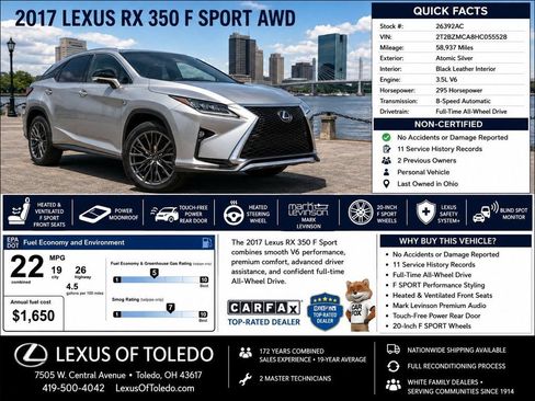 Used 2017 Lexus RX 350 F Sport w/ Accessory Package AWD/4WD image 1