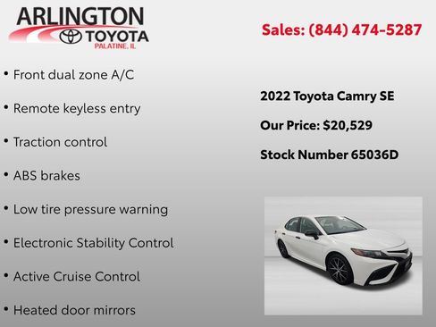 Used 2022 Toyota Camry SE FWD image 2