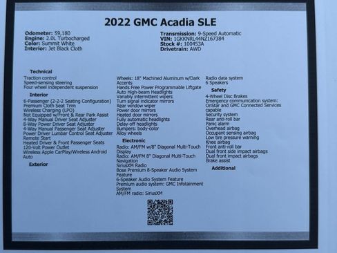 Used 2022 GMC Acadia SLE w/ Driver Convenience Package AWD/4WD image 49