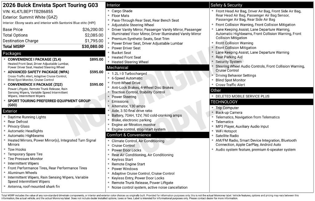 New 2026 Buick Envista Sport Touring w/ Convenience I Package FWD image 38