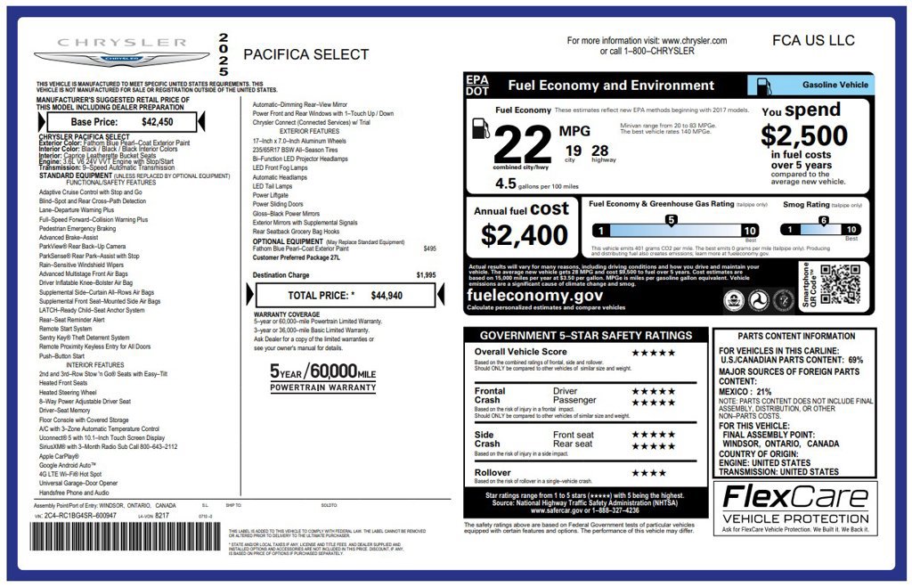 Used 2025 Chrysler Pacifica Select FWD image 3