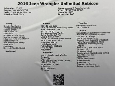 Used 2016 Jeep Wrangler Unlimited Rubicon w/ Connectivity Group AWD/4WD image 49
