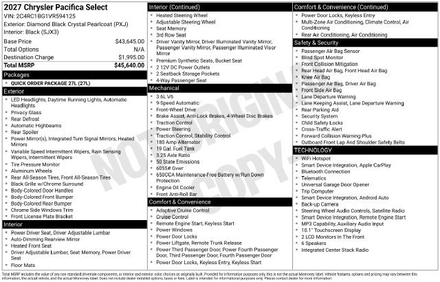 Used 2027 Chrysler Pacifica Select FWD image 32