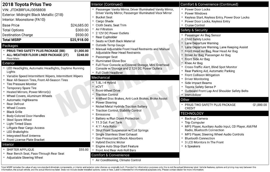 Used 2018 Toyota Prius Two w/ Prius Two Safety Plus Package FWD image 5