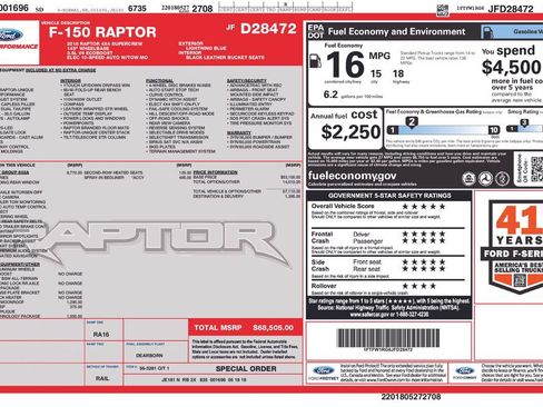 Used 2018 Ford F150 Raptor w/ Equipment Group 802A Luxury AWD/4WD image 3