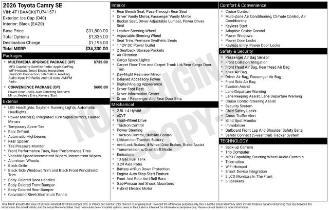 Used 2026 Toyota Camry SE w/ Multimedia Upgrade Package FWD image 35