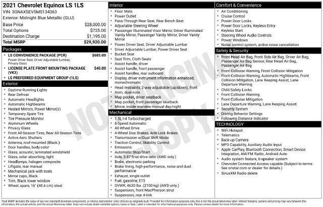 Used 2021 Chevrolet Equinox LS w/ LS Convenience Package AWD/4WD image 54