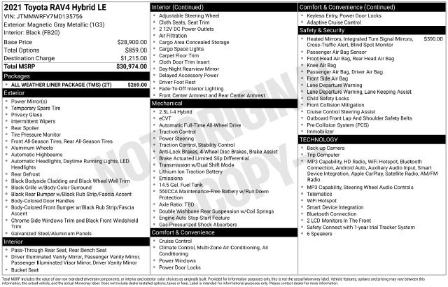 Certified 2021 Toyota RAV4 LE AWD/4WD image 29