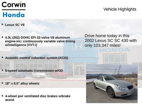 Used 2002 Lexus SC 430 Convertible image 6