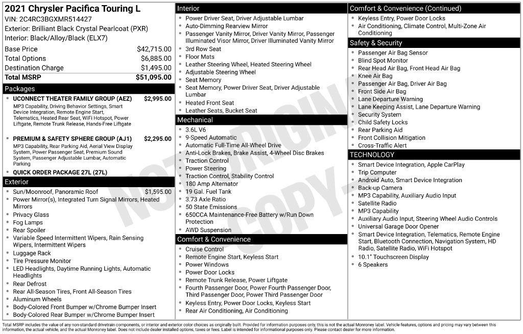 Used 2021 Chrysler Pacifica Touring-L w/ Uconnect Theater Family Group AWD/4WD image 49