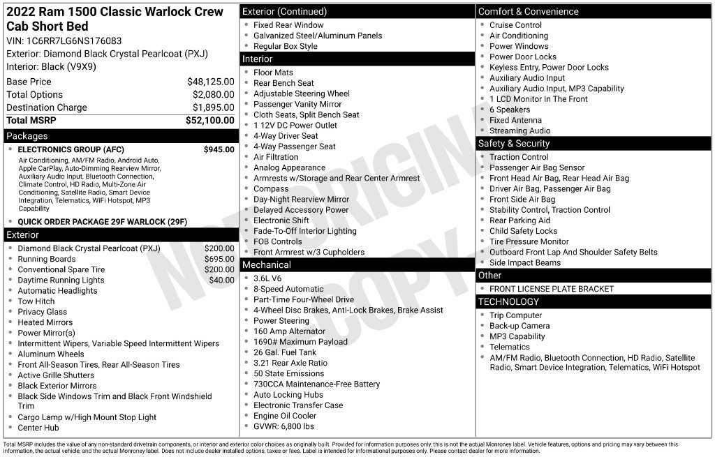 Used 2022 RAM 1500 Warlock w/ Electronics Group AWD/4WD image 53