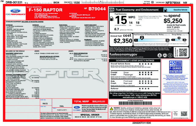 Used 2022 Ford F150 Raptor w/ Equipment Group 801A High AWD/4WD image 19