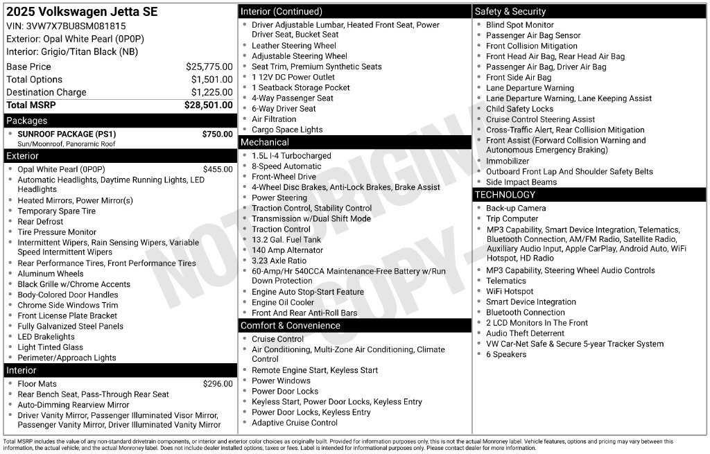 Used 2025 Volkswagen Jetta SE w/ Sunroof Package FWD image 5