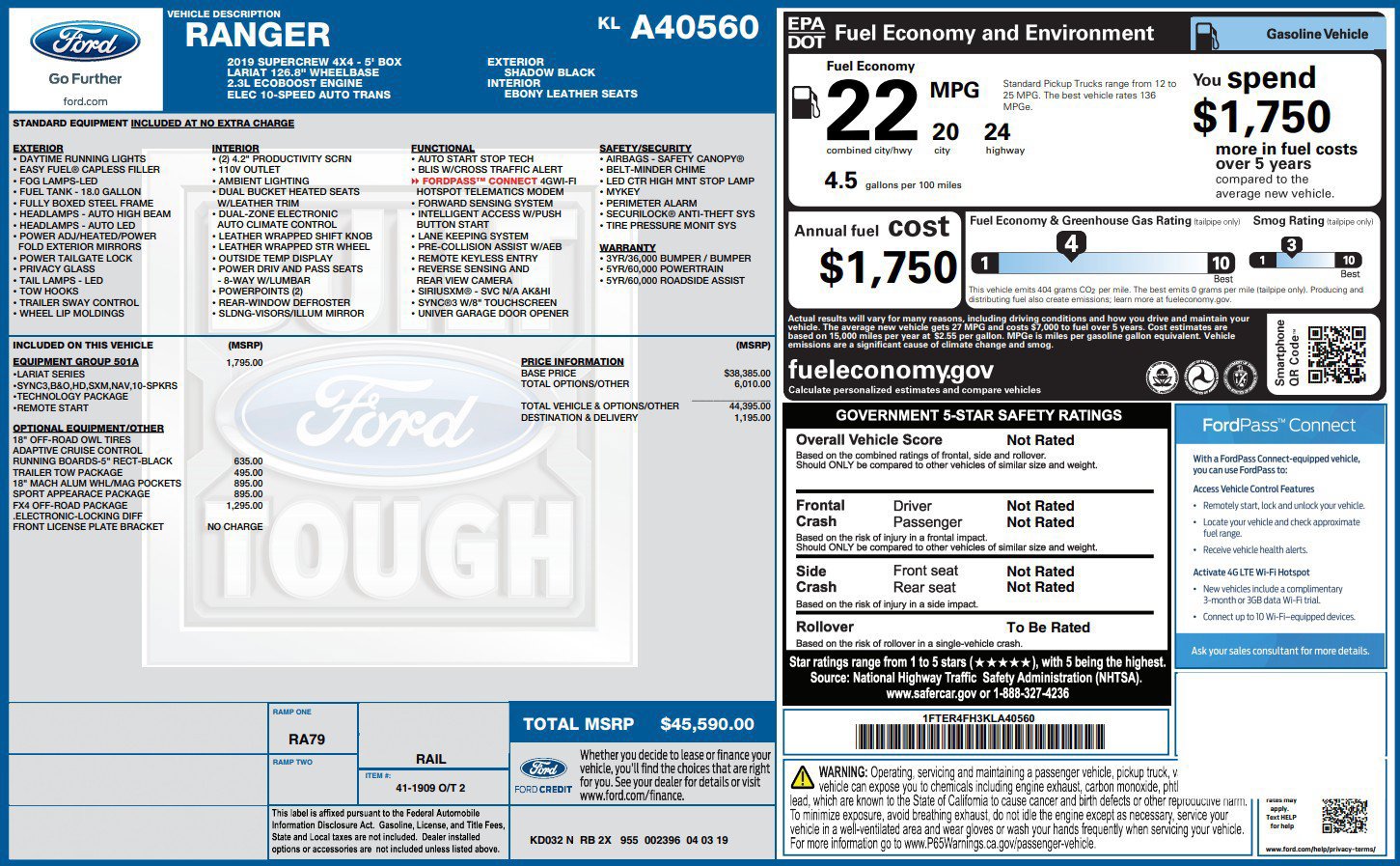 Used 2019 Ford Ranger Lariat w/ Equipment Group 501A Mid AWD/4WD image 38