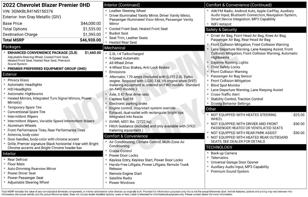 Used 2022 Chevrolet Blazer Premier w/ Enhanced Convenience Package AWD/4WD image 6