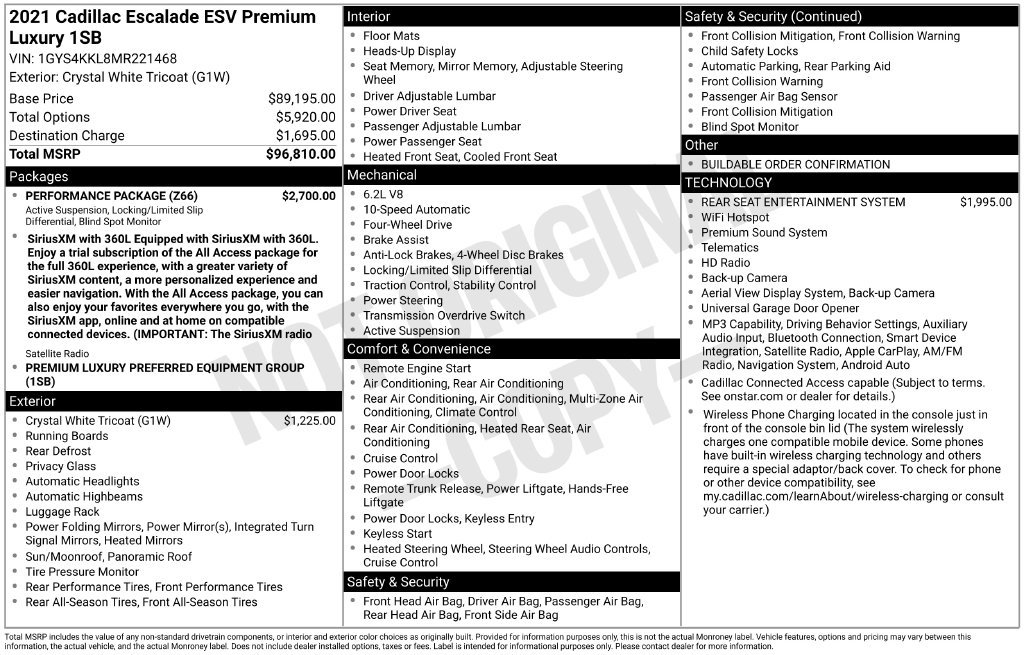 Used 2021 Cadillac Escalade ESV Premium Luxury w/ Performance Package AWD/4WD image 1