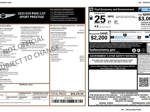 Used 2023 Genesis G70 2.0T w/ Sport Prestige Package image 4