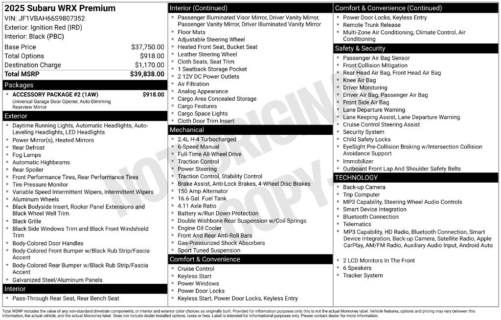 Used 2025 Subaru WRX Premium w/ Accessory Package #2 AWD/4WD image 21