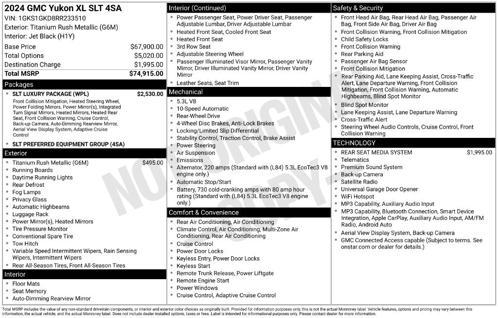 Used 2024 GMC Yukon XL SLT w/ SLT Luxury Package RWD image 5