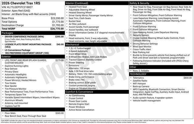 New 2026 Chevrolet Trax RS w/ Driver Confidence Package FWD image 28