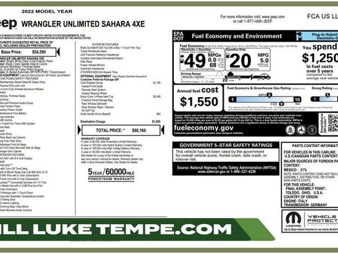 Used 2022 Jeep Wrangler Unlimited Sahara w/ Cold Weather Group AWD/4WD image 1