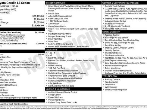 Used 2021 Toyota Corolla LE w/ LE Convenience Package FWD image 2