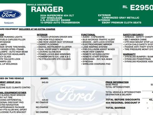 Used 2024 Ford Ranger XLT w/ Equipment Group 301A High AWD/4WD image 2
