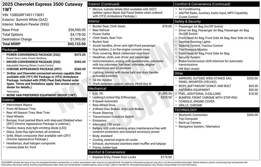 New 2025 Chevrolet Express 3500 w/ Power Convenience Package RWD image 25