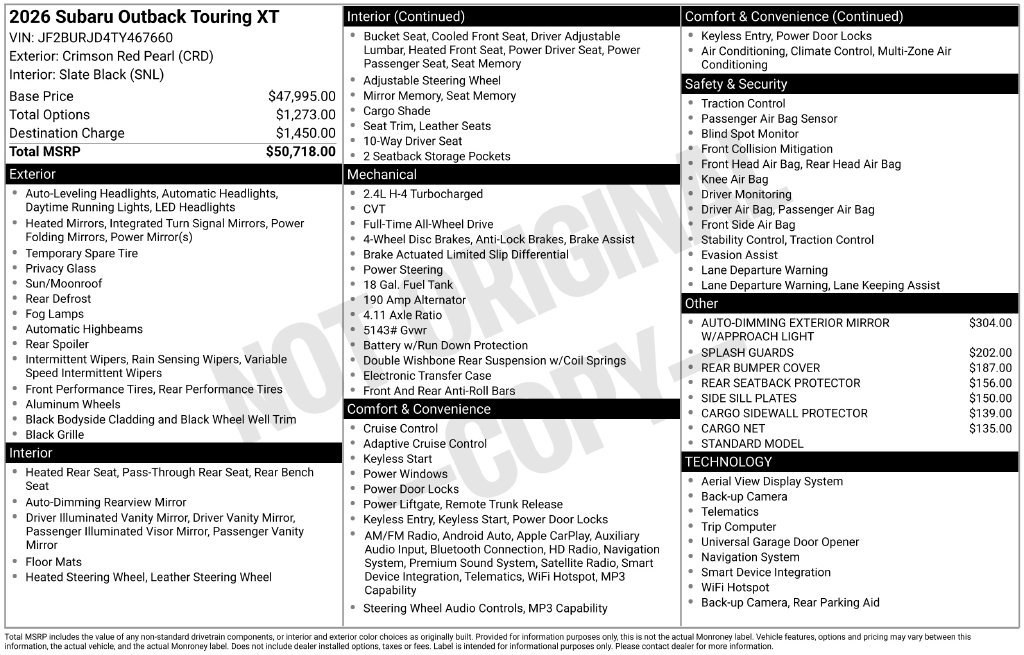 New 2026 Subaru Outback Touring XT AWD/4WD image 24