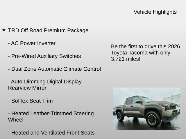 Used 2026 Toyota Tacoma TRD Off-Road w/ TRD Off Road Premium Package AWD/4WD image 5