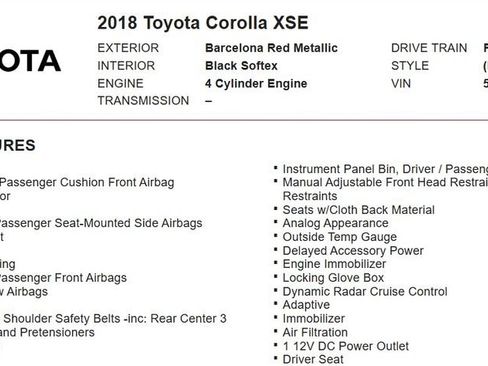 Used 2018 Toyota Corolla XSE FWD image 17