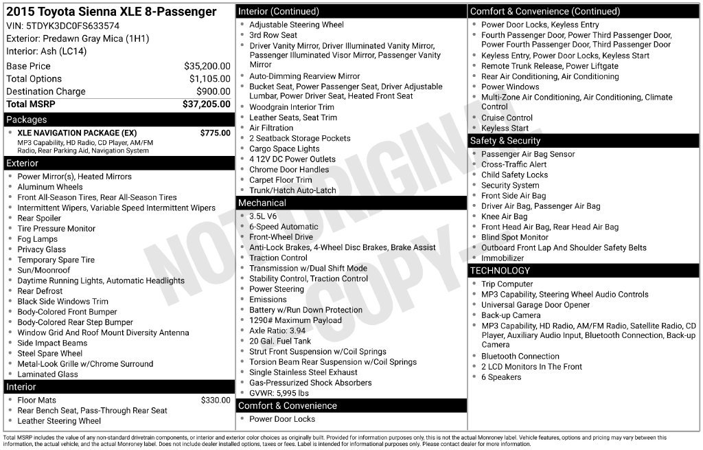 Used 2015 Toyota Sienna XLE w/ XLE Navigation Package FWD image 3