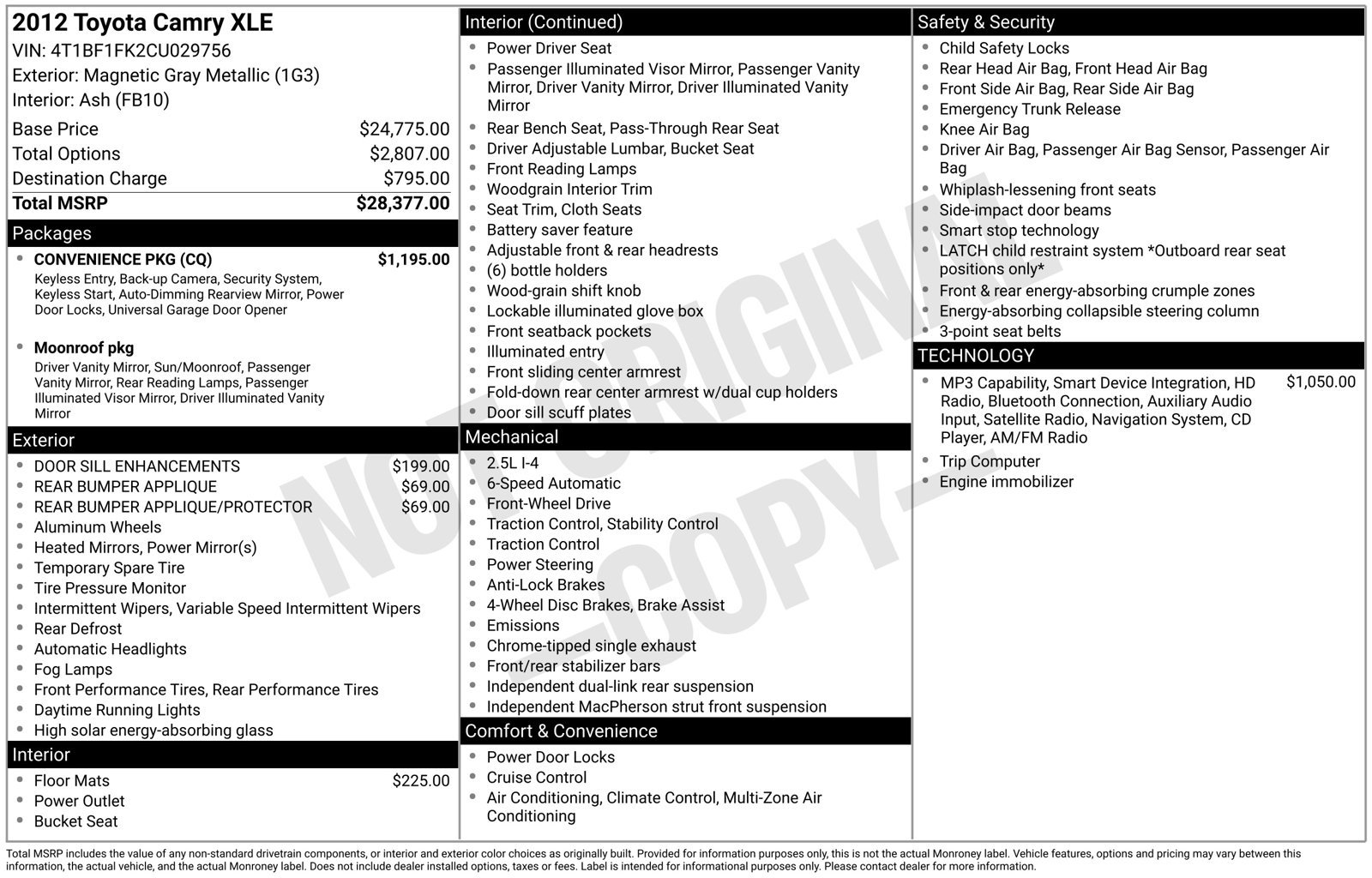 Used 2012 Toyota Camry XLE w/ Convenience Pkg FWD image 1