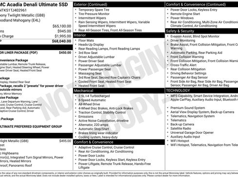 New 2026 GMC Acadia Denali Ultimate w/ LPO, Floor Liner Package AWD/4WD image 50