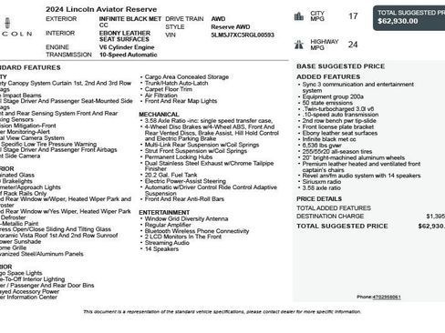 Used 2024 Lincoln Aviator Reserve AWD/4WD image 3