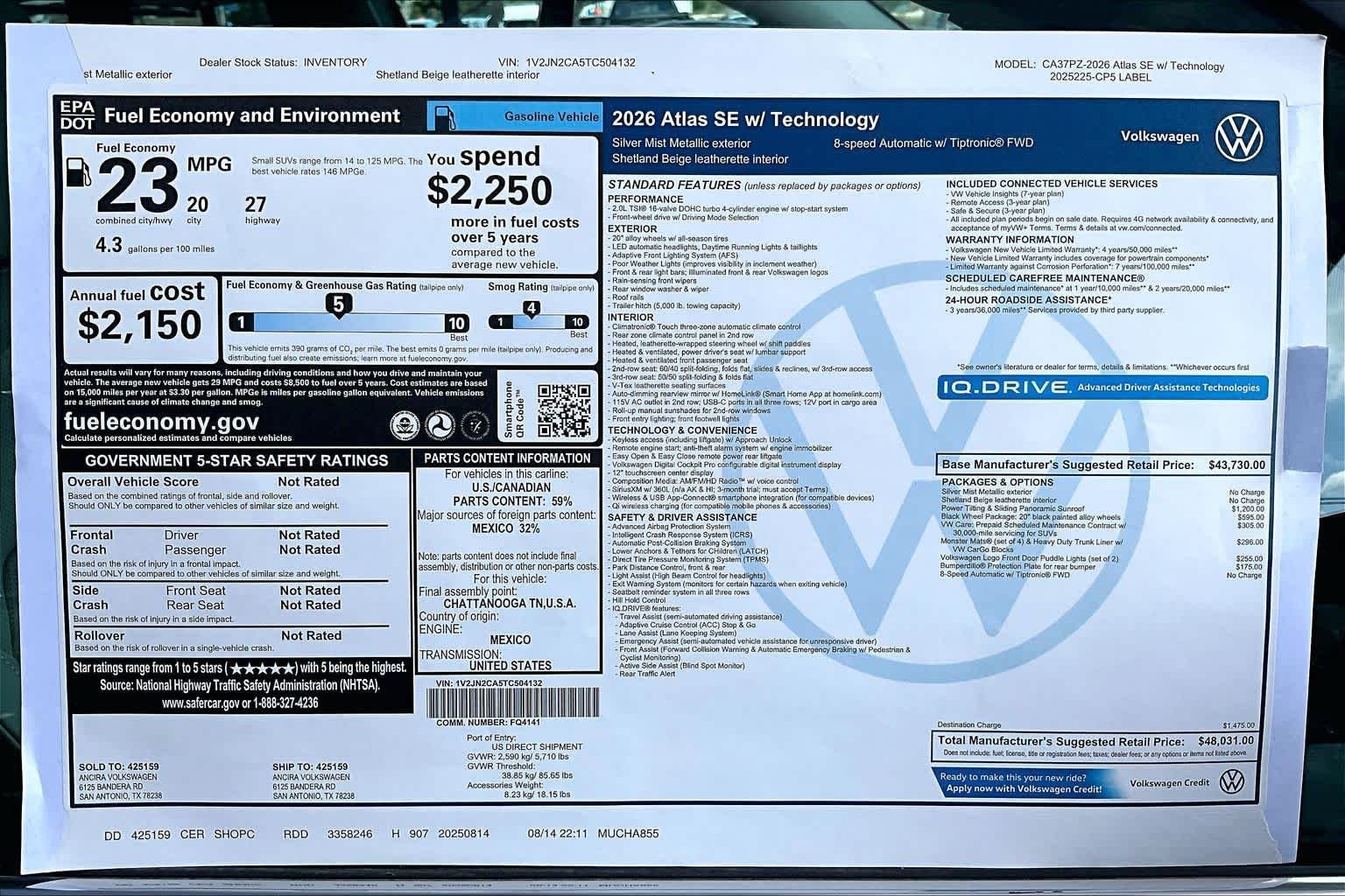 New 2026 Volkswagen Atlas SE FWD image 18