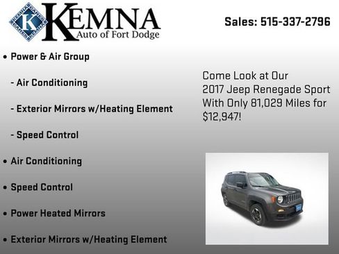 Used 2017 Jeep Renegade Sport w/ Power & Air Group image 13