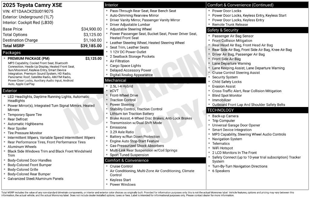 Used 2025 Toyota Camry XSE w/ Premium Package FWD image 9