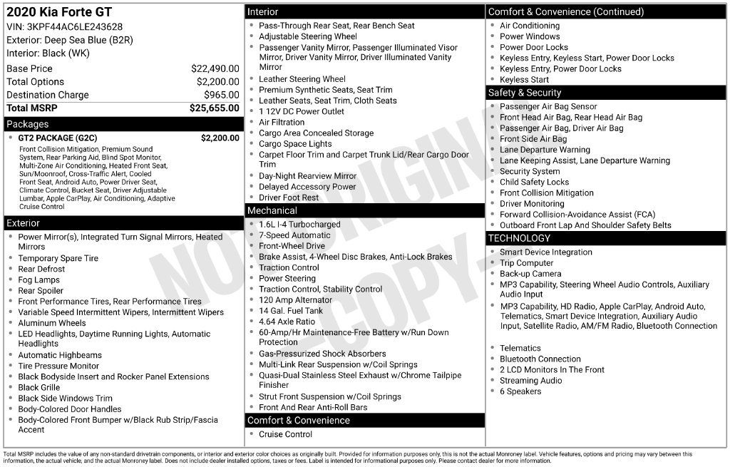 Used 2020 Kia Forte GT w/ GT2 Package FWD image 2