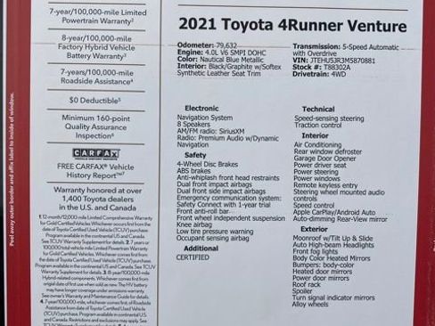 Certified 2021 Toyota 4Runner Venture w/ Moonroof Package AWD/4WD image 46