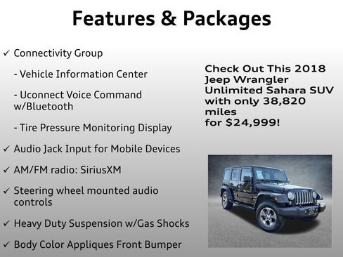 Used 2018 Jeep Wrangler Unlimited Sahara w/ Connectivity Group AWD/4WD image 8