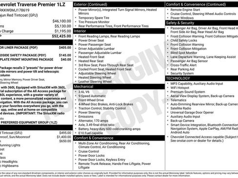 Used 2021 Chevrolet Traverse Premier w/ LPO, Floor Liner Package FWD image 1