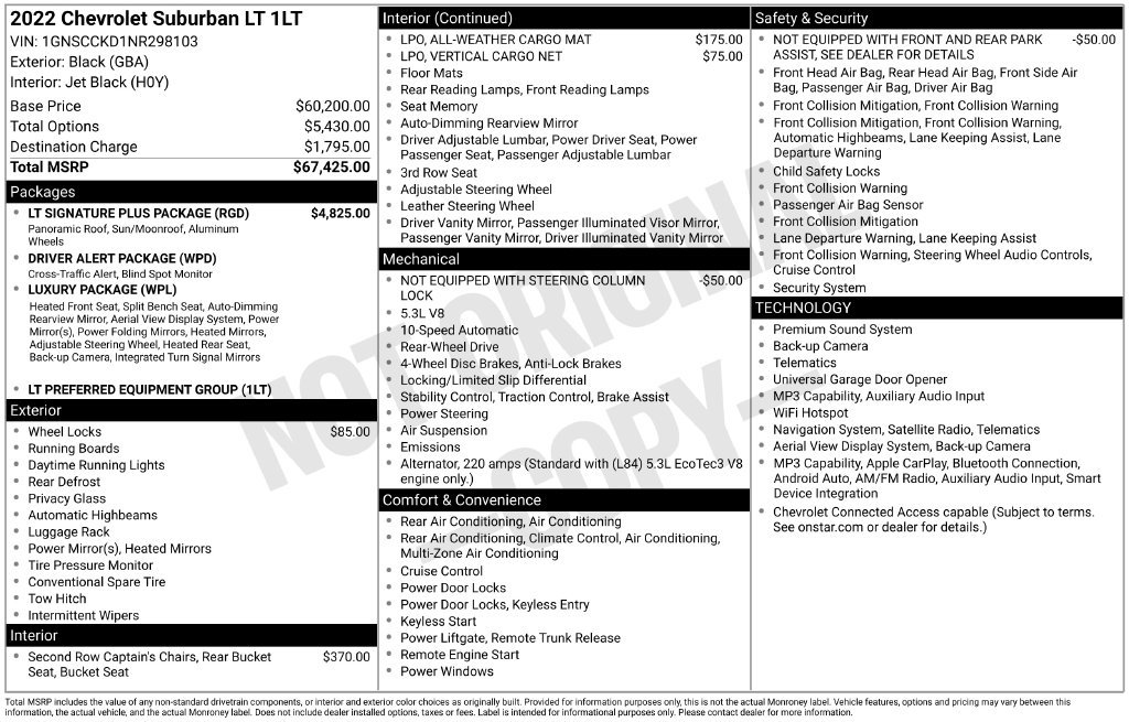 Used 2022 Chevrolet Suburban LT w/ LT Signature Plus Package RWD image 25