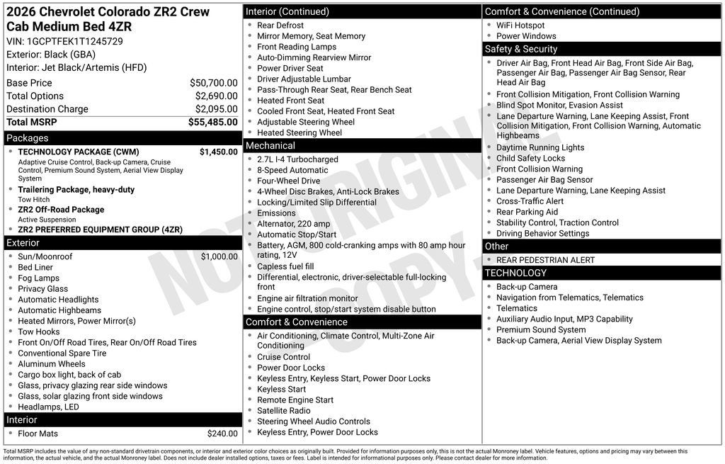 Used 2026 Chevrolet Colorado ZR2 w/ Technology Package AWD/4WD image 52