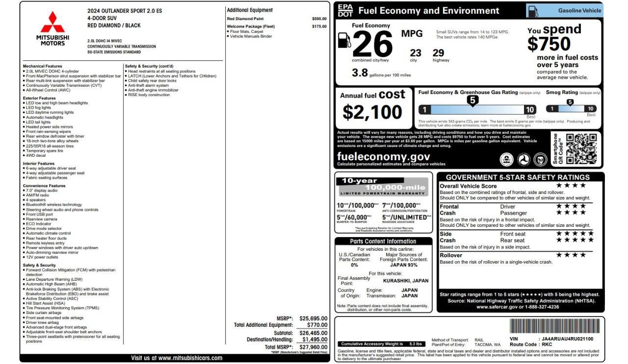 Used 2024 Mitsubishi Outlander Sport AWD image 5
