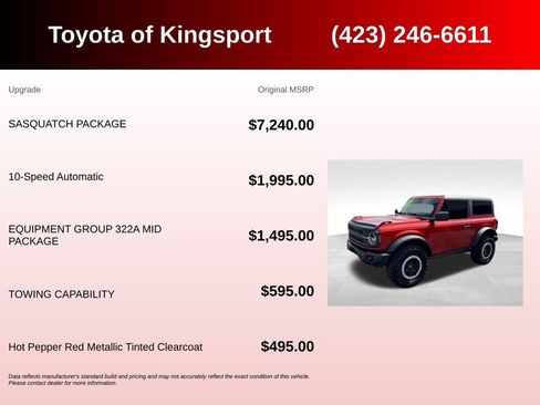 Used 2023 Ford Bronco Black Diamond w/ Sasquatch Package AWD/4WD image 3