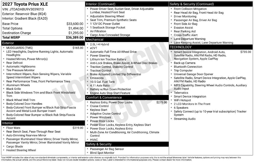 New 2027 Toyota Prius XLE AWD/4WD image 6